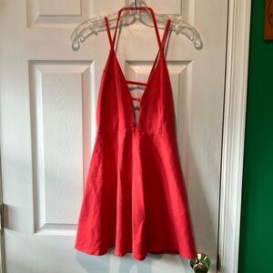 Solemia salmon pink halter dress stretchy strappy small beach sunshine resort